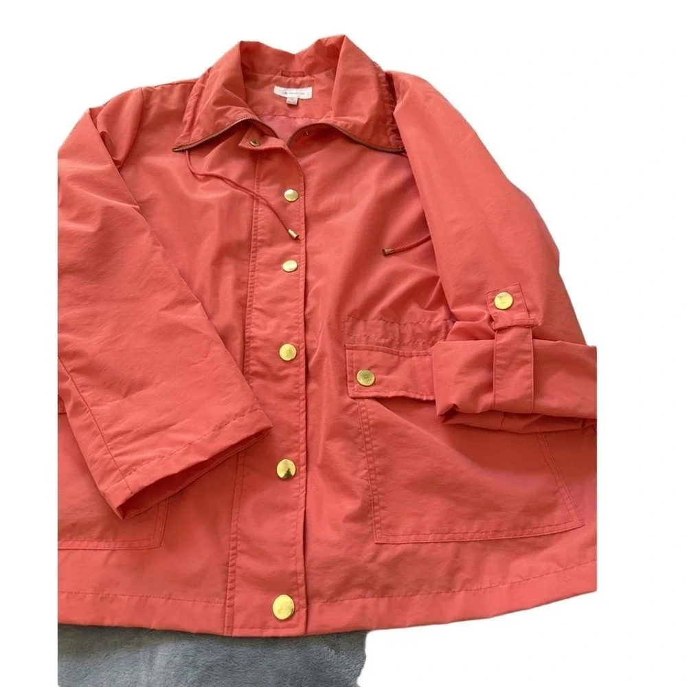 JM Collection Jacket‎ Womans XL Coral Snap Button Drawstring Waist Flap Pockets